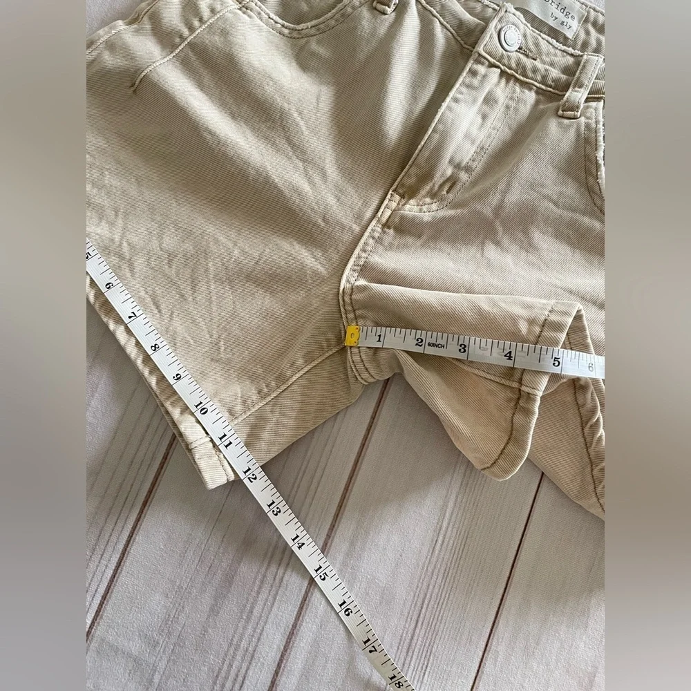 Bridge by GLY Mom Cuffed Shorts Womens 24 Tan Mid Rise Distressed Khaki Boho - Picture 13 of 15